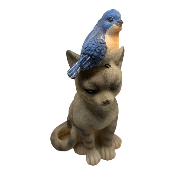 Adorable Cat Resin Candle Holder with Blue Bird - Versatile Decor Accent - Picture 5 of 7